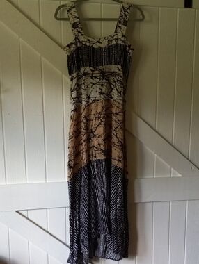 MSK Colorblock High-Low Maxi Dress in Cream, Tan & Black Size S